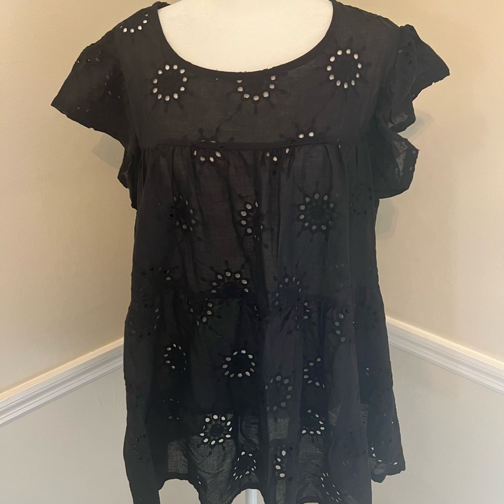 SHEIN Black Ruffled Embellished Blouse